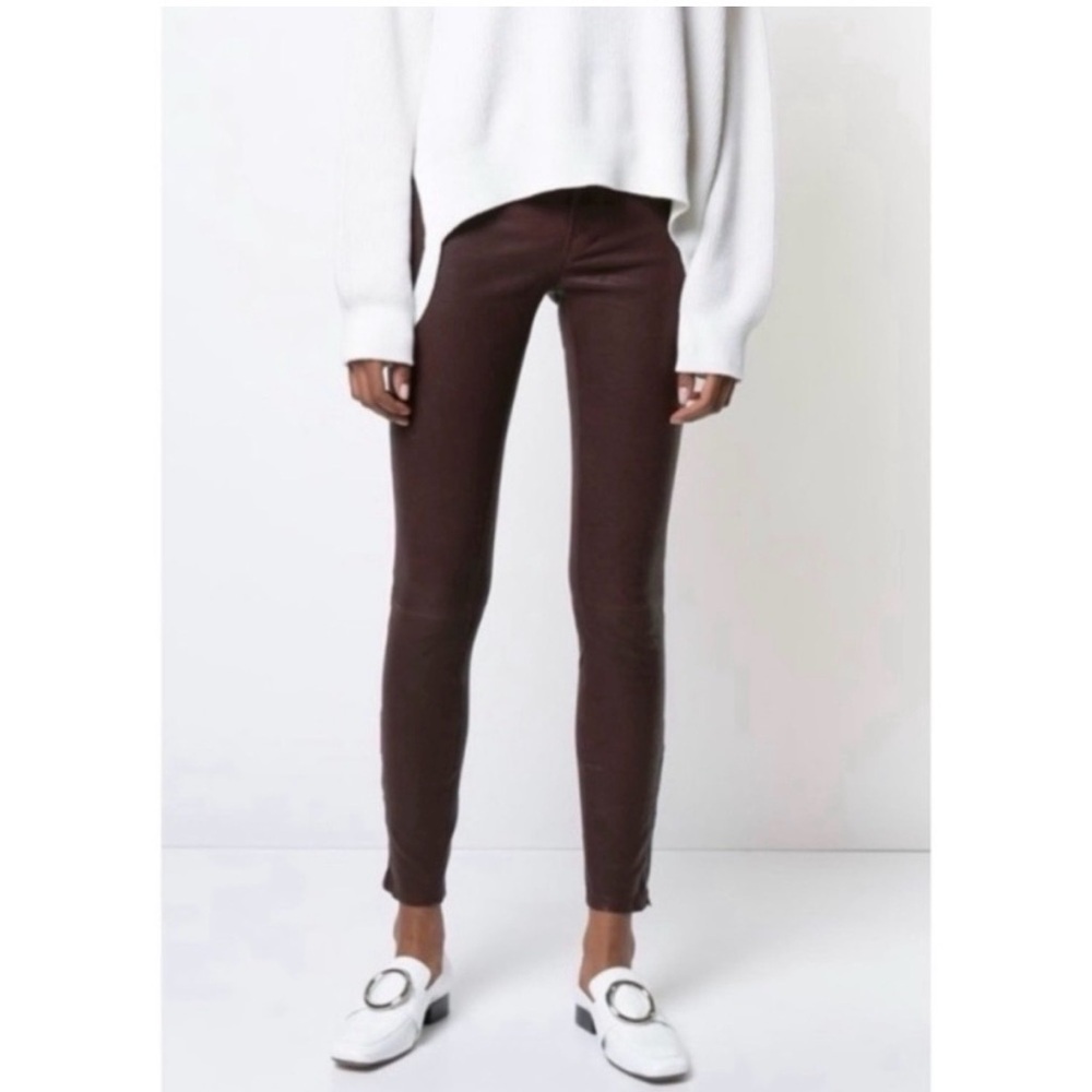 J Brand Lambs Leather Skinny Pants 24 Burgundy Wine Minimal Edgy Moto Chic Work